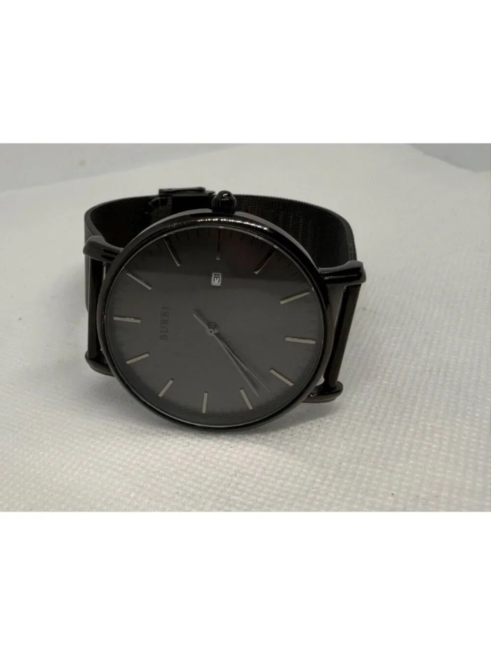 BUREI Men’s Minimalist Black Watch Gray Dial Stainless Steel Mesh Band Quartz - Picture 8 of 10
